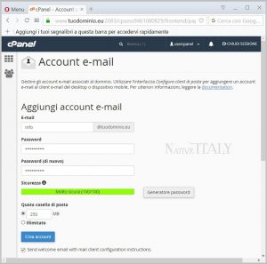 Guide cPanel – Email accounts - nuova casella di posta
