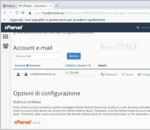 Guide cPanel – Email accounts - lista caselle di posta